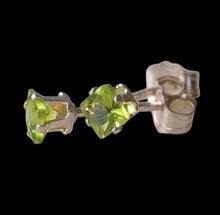 Load image into Gallery viewer, Princess 3mm Created Green Peridot & 925 Sterling Silver Stud Earrings 10152H