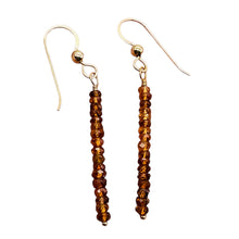 Load image into Gallery viewer, Sapphire Faceted Rondelle 14K Gold Filled Earrings| Pumpkin Orange| 1 1/2" Long|