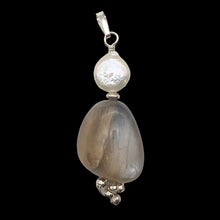 Load image into Gallery viewer, Moonstone Chatoyant Sterling Silver and Pearl Drop Pendant | 2" Long | Silver |