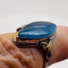Load image into Gallery viewer, Clear Briolette Agate Sterling Silver 14K Gold Ring | Size 5 | Blue | 1 Ring |