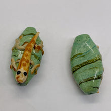 Load image into Gallery viewer, Porcelain Spotted Lizard Beads | 29x11x14 | Green, Tan | 2 Beads |