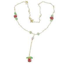 Load image into Gallery viewer, Garnet Berry & Carved Aventurine Leaf Lariat 200011