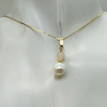 Load image into Gallery viewer, Morganite and Pearl 14K Yellow Gold Filled Pendant | 1" Long | 1 Pendant |