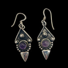 Load image into Gallery viewer, Amethyst Sterling Silver Antiqued Earrings | 1 1/2" Long | Purple | 1 Pair |
