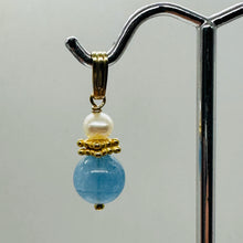 Load image into Gallery viewer, Aquamarine and Pearl Sweetheart Pendant 14K Yellow Gold Filled| 1" Long | Blue |