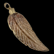 Load image into Gallery viewer, Jasper Carved Gold Trim Leaf Pendant | 3" Long | Beige Mauve | 1 Pendant |
