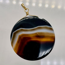 Load image into Gallery viewer, Sardonyx Agate 40mm Coin 14K Gold Filled Bead Pendant | Black | 2" Long |