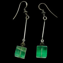Load image into Gallery viewer, Fluorite Cube Bead Dangling Sterling Silver Earrings | 5mm Cubes| Green| 1 pair|