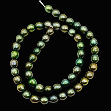Load image into Gallery viewer, Fresh Water Pearls 16" Strand | Oval | 8x7mm | Rainbow Evergreen | 50 Pearls |