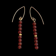 Load image into Gallery viewer, Champagne Garnet AAA 4mm Round Bead Dangle Earrings | 2" Long | Red |