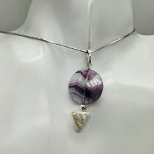 Load image into Gallery viewer, Fluorite and Pearl Sterling Silver Pendant | 1 3/4" Long | Purple, White |