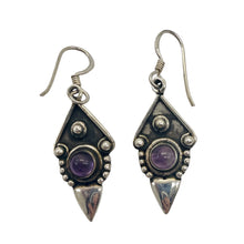 Load image into Gallery viewer, Amethyst Sterling Silver Antiqued Earrings | 1 1/2" Long | Purple | 1 Pair |