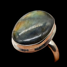 Load image into Gallery viewer, Labradorite Sterling Silver Oval Stone Ring | 8.5 | Blue Orange Flash | 1 Ring |