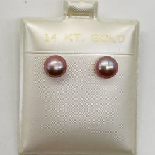 Load image into Gallery viewer, Pearl 14K Gold Stud Round Earrings | 7mm | Rosy Pink | 1 Pair |