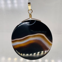 Load image into Gallery viewer, Sardonyx Agate 40mm Coin 14K Gold Filled Bead Pendant | Black | 2" Long |