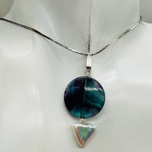 Load image into Gallery viewer, Fluorite and Pearl Sterling Silver Pendant | 1 3/4" Long | Purple, White |