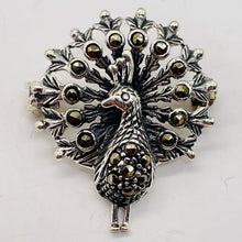 Load image into Gallery viewer, Peacock Marcasite Sterling Silver Sweater Pin| 1" Long | Silver | 1 Pin |