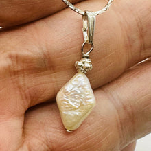Load image into Gallery viewer, White Freshwater Pearl Pendant Sterling Silver Diamond Shape 14x10mm