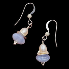 Load image into Gallery viewer, Blue Chalcedony Faceted Pearl Designer Earrings | 1 1/4" Long | Blue, White |