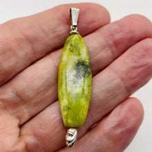 Load image into Gallery viewer, Serpentine New Jade Sterling Silver Round Marquis Pendant | 2" Long | Green | 1}