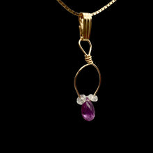 Load image into Gallery viewer, Designer Pink Sapphire with White Sapphire side stones 14Kgf Wirewrap Pendant