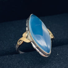 Load image into Gallery viewer, Clear Briolette Agate Sterling Silver 14K Gold Ring | Size 5 | Blue | 1 Ring |