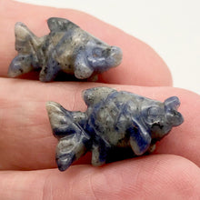 Load image into Gallery viewer, Swimming 2 Hand Carved Sodalite Koi Fish Beads | 23x11x5mm | Blue white