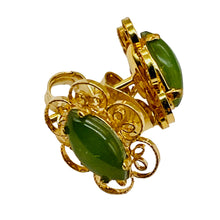 Load image into Gallery viewer, Aventurine Gold Trimmed Sterling Silver Oval Earrings| 7x4mm | Green | 1 Pair |