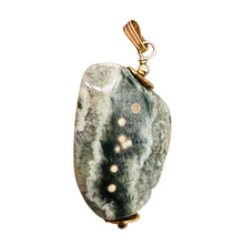 Load image into Gallery viewer, Ocean Jasper 14K Gold Filled Pendant| 1 5/8" Long| Gold, Green, Gray| 1 Pendant|