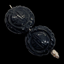 Load image into Gallery viewer, Carved Long Life Obsidian Beads |25x10mm | Black | 2 Beads |