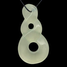 Load image into Gallery viewer, Hand Carved Translucent Serpentine Infinity Pendant with Black Cord 10821W | 45.5x24x6mm | Light Green