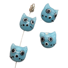 Load image into Gallery viewer, Kitty Cat Ceramic Round Beads | 15mm | Baby Blue | 4 Beads |