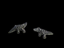 Load image into Gallery viewer, Gators 2 Carved Hematite Alligator Beads | 28x14x7mm | Silver black