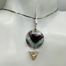 Load image into Gallery viewer, Fluorite and Pearl Sterling Silver Pendant | 1 3/4" Long | Purple, White |