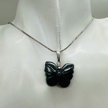 Load image into Gallery viewer, Flutter Carved Hematite Butterfly and Sterling Silver Pendant 509256HMS