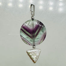 Load image into Gallery viewer, Fluorite and Pearl Sterling Silver Pendant | 1 3/4" Long | Purple, White |