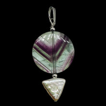Load image into Gallery viewer, Fluorite and Pearl Sterling Silver Pendant | 1 3/4" Long | Purple, White |