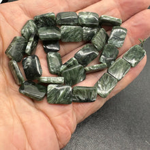 Load image into Gallery viewer, 3 Sultry Green Seraphinite 14x10x4mm Rectangle Focal Beads 8688