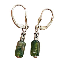 Load image into Gallery viewer, Moss Agate Cube Bead Sterling Silver Earrings | 1 1/4" long | Green, Clear |