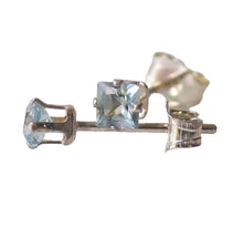 Load image into Gallery viewer, Princess 3mm Created Aquamarine & Silver Earrings 10152C