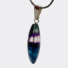 Load image into Gallery viewer, Fluorite Sterling Silver Navette Pendant| 2" Long | Purple Green | 1 Pendant |