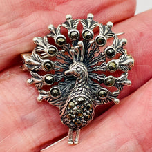 Load image into Gallery viewer, Peacock Marcasite Sterling Silver Sweater Pin| 1" Long | Silver | 1 Pin |
