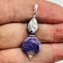 Load image into Gallery viewer, Charoite, Fresh Water Pearl Sterling Silver Pendant | Lavender | 1 3/4" Long |