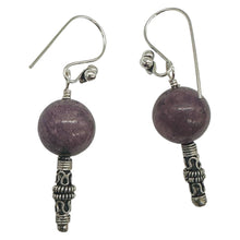 Load image into Gallery viewer, Natural Purple Lepidolite Sterling Silver Dangle Earrings 1.5" Handmade