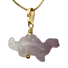 Load image into Gallery viewer, Dinosaur Carved Amethyst Stegosaurus 14Kgf Pendant | 1 inch long | Purple |