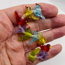 Load image into Gallery viewer, Lampwork Glass Birds | Blue, Yellow, Red, Green, Purple | 25x12x8mm | 5 Beads |