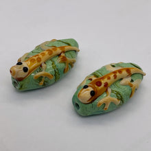 Load image into Gallery viewer, Porcelain Spotted Lizard Beads | 29x11x14 | Green, Tan | 2 Beads |