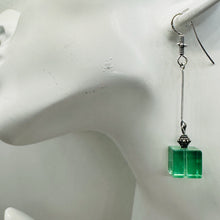 Load image into Gallery viewer, Fluorite Cube Bead Dangling Sterling Silver Earrings | 5mm Cubes| Green| 1 pair|