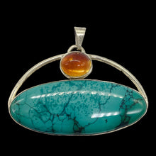 Load image into Gallery viewer, Turquoise Orange Moonstone Sterling Silver Oval Pendant|1 3/4" Long|Orange Fire