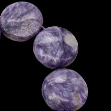 Load image into Gallery viewer, Three Beads of Rare Purple Charoite 16x6mm Coin Beads 10254